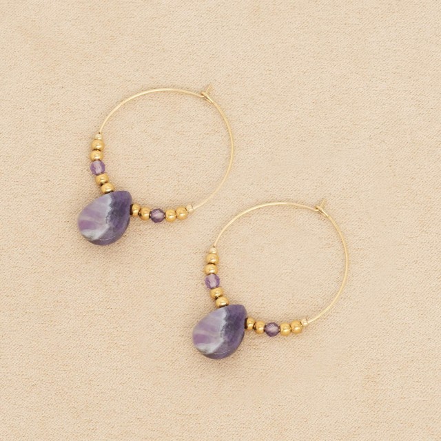 Boucles d'Oreilles ronde pierre Acier Inoxydable Color:Purple