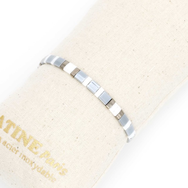 Bracelet Elastique Perles de Miyuki Couleur:Gris