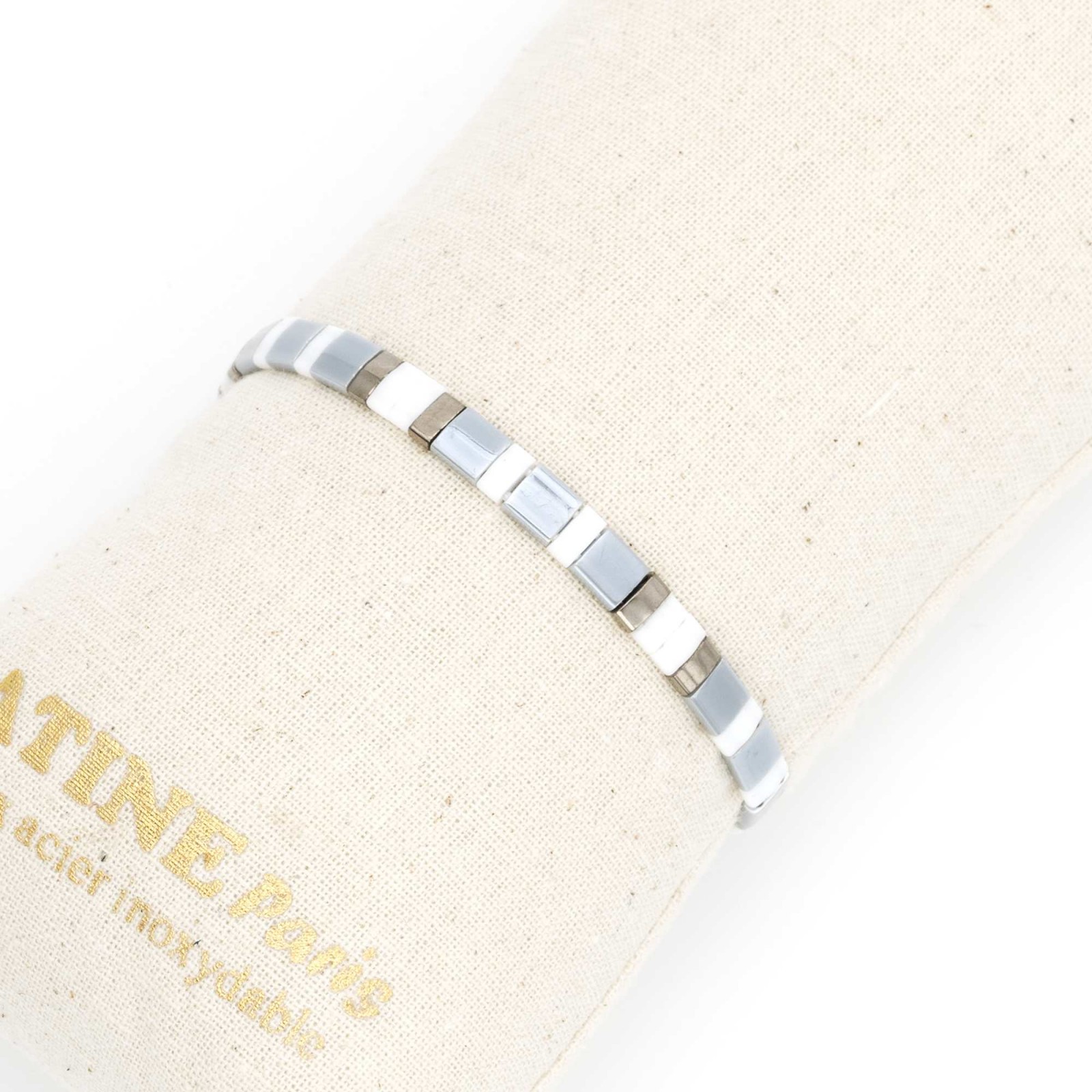Bracelet Elastique Perles de Miyuki Couleur:Gris