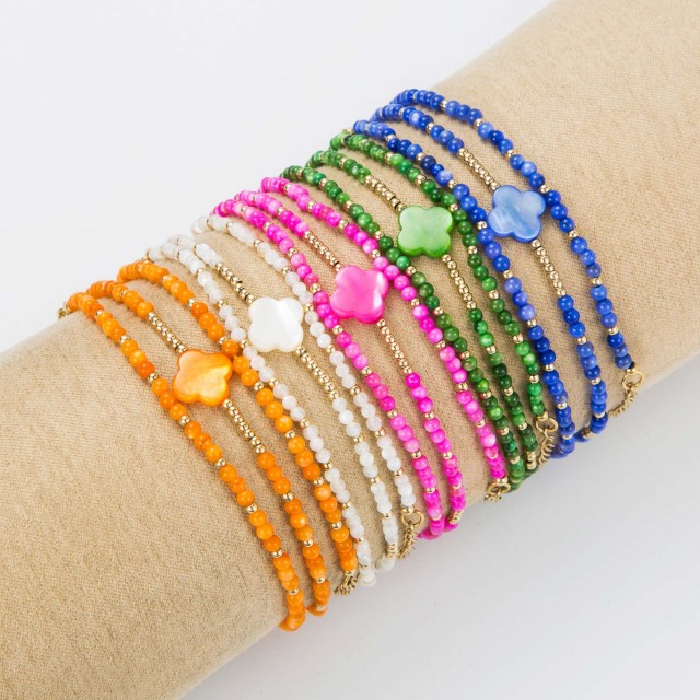 Multirang Clover and Mother-of-Pearl Stone Bracelet Color:Orange