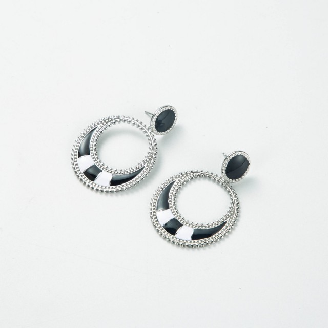 Boucles d'Oreilles Acier Inoxydable Color:Black Silver