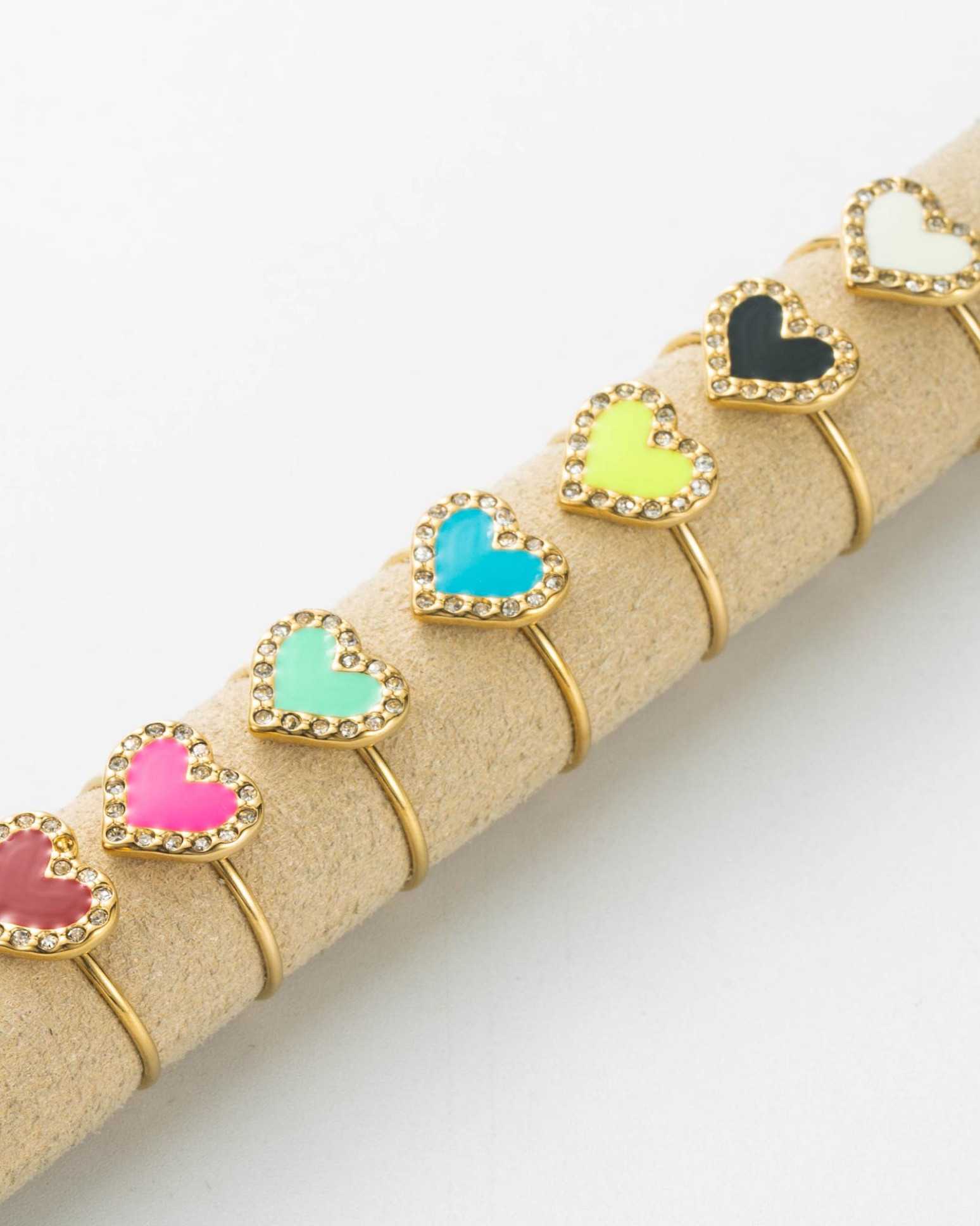 Bague Coeur Strass Dorée Missra Paris - Acier Inoxydable - Taille Ajustable - Neuve Avec étiquettes
