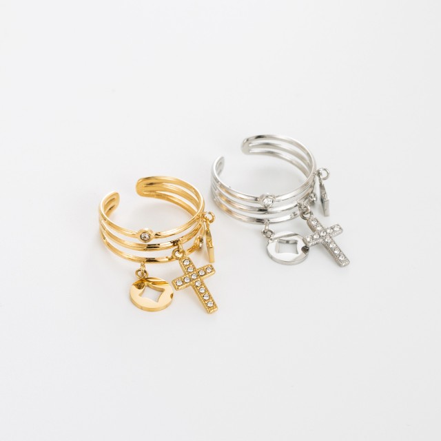 Multi-Row Ring with Cross Charm 