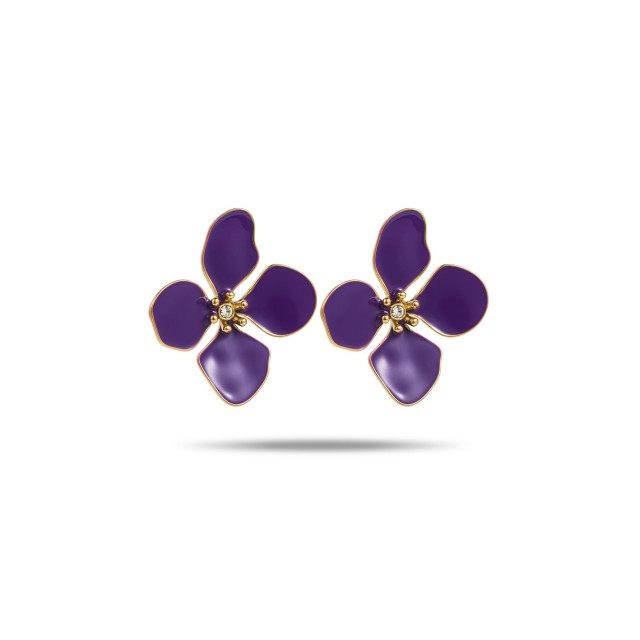 Boucles d'Oreilles Grande Fleur avec Strass Couleur:Violet