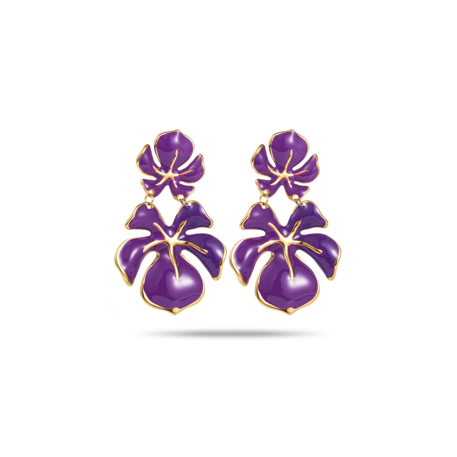 Boucles d'Oreilles Double Orchidée Colorée Couleur:Violet