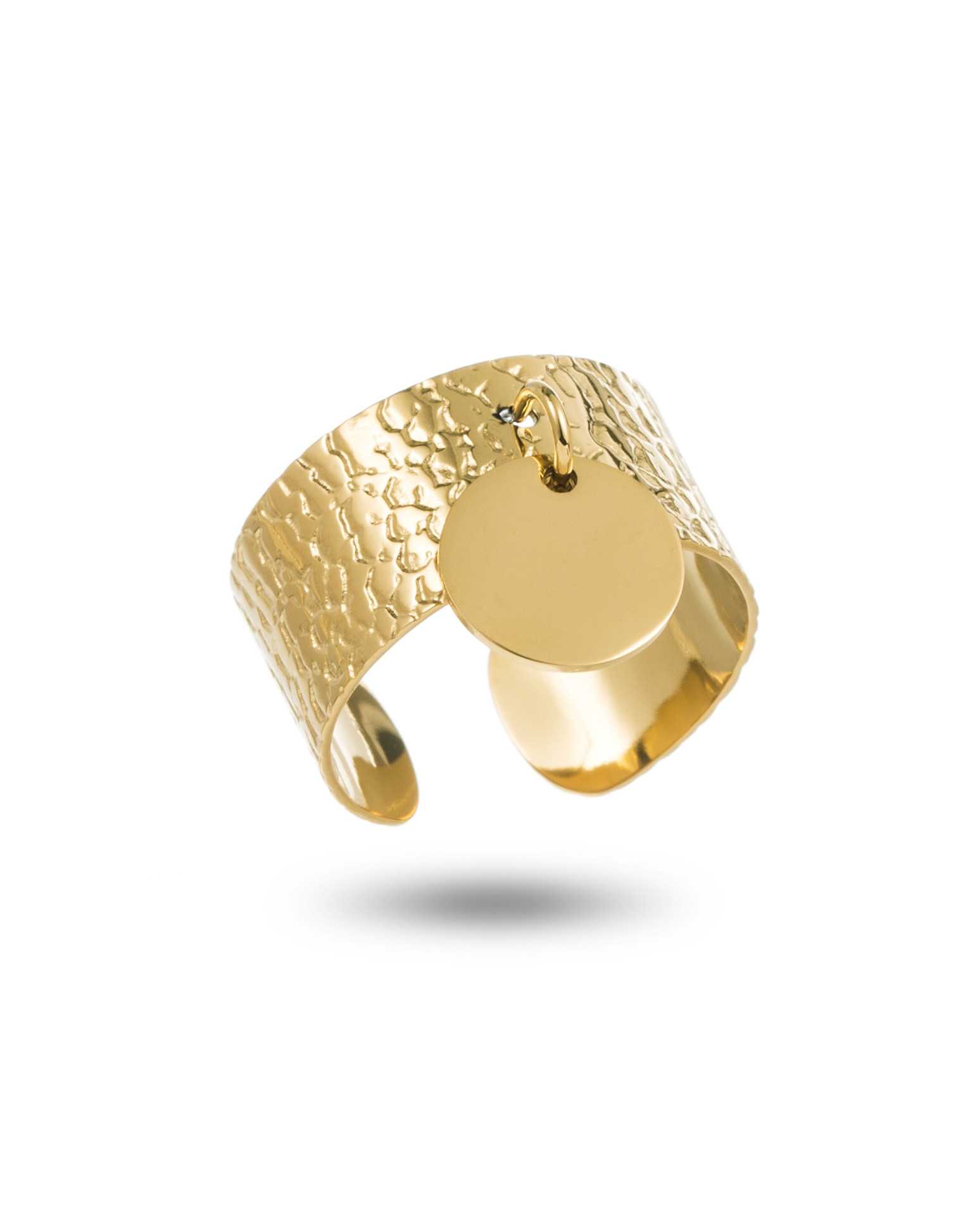 Bague Neuve Avec Breloque Médaille Et Pampille Boule - Acier Inoxydable Argenté - Avec Pochette