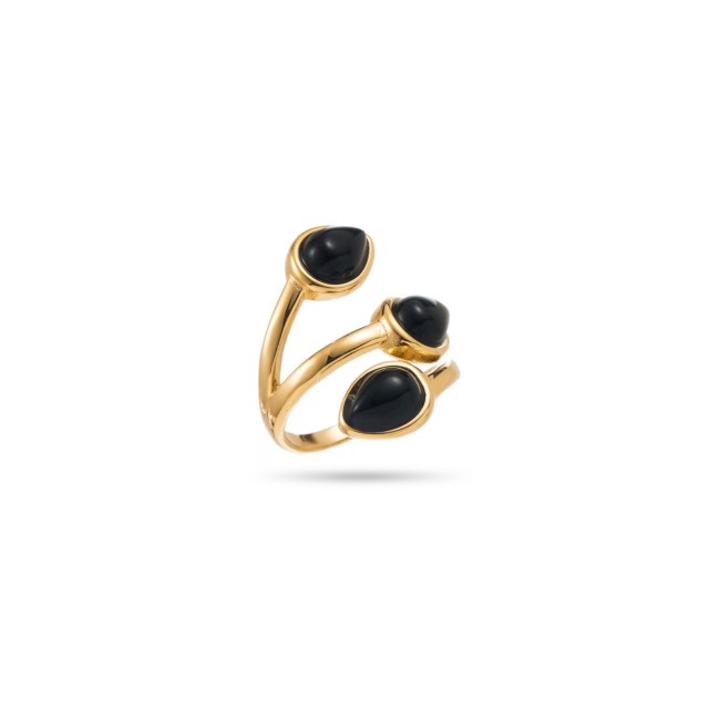 Triple Natural Stone Open Ring Stone:Onyx