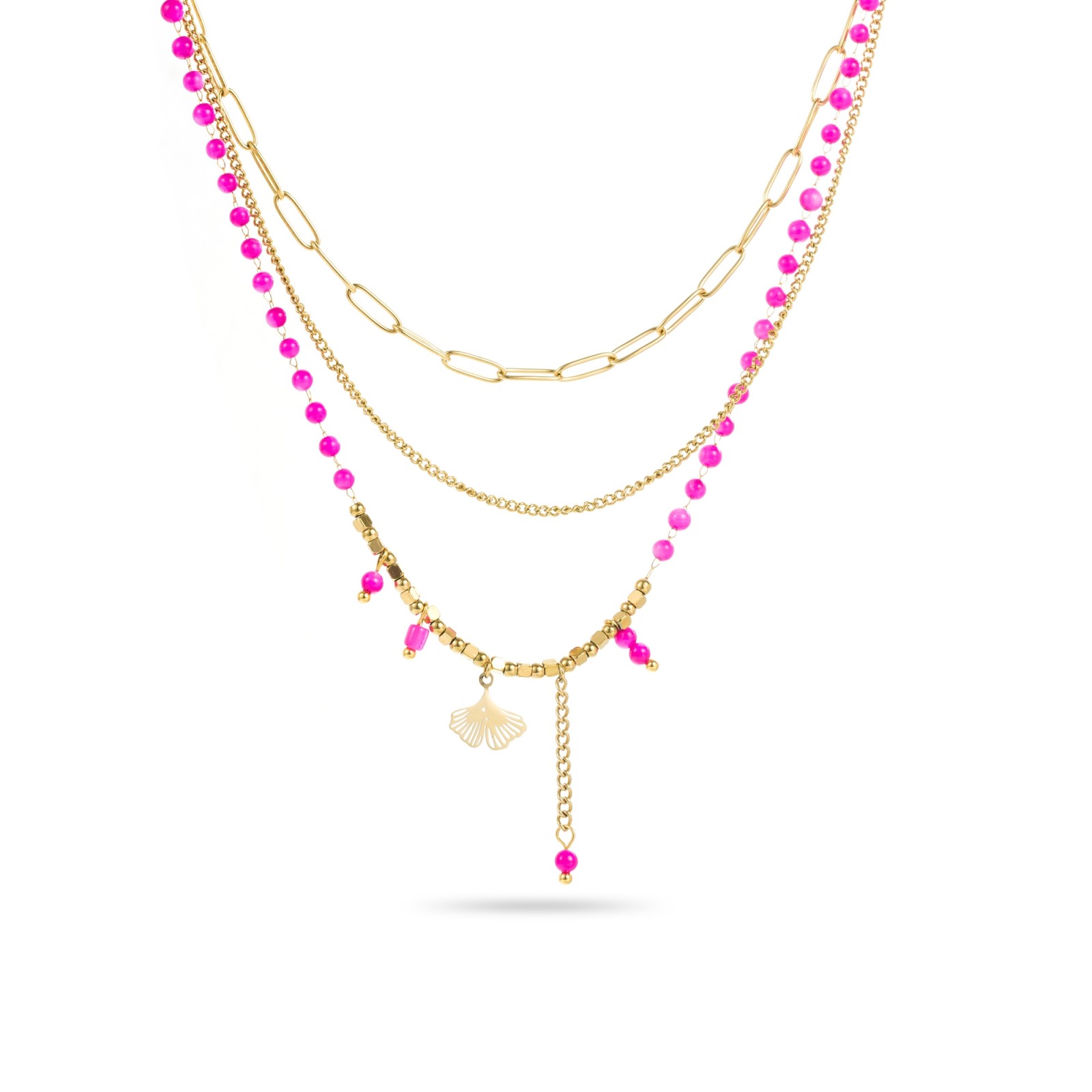 Stainless Steel Short Necklace Color:Fuchsia Pink