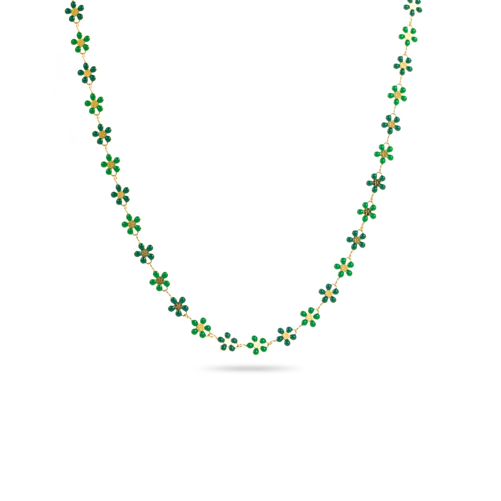 Collier Chaine de Mini Fleurs Colorées Couleur:Vert
