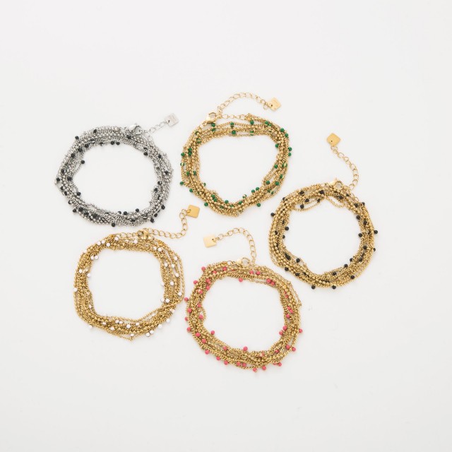Fine Multirang Bracelet with Coloured Beads 