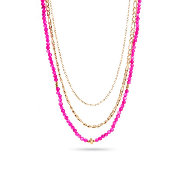 Stainless Steel Short Necklace Color:Fuchsia Pink