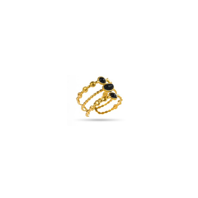 Asymmetrical Multirang Ring with Small Stones Stone:Onyx