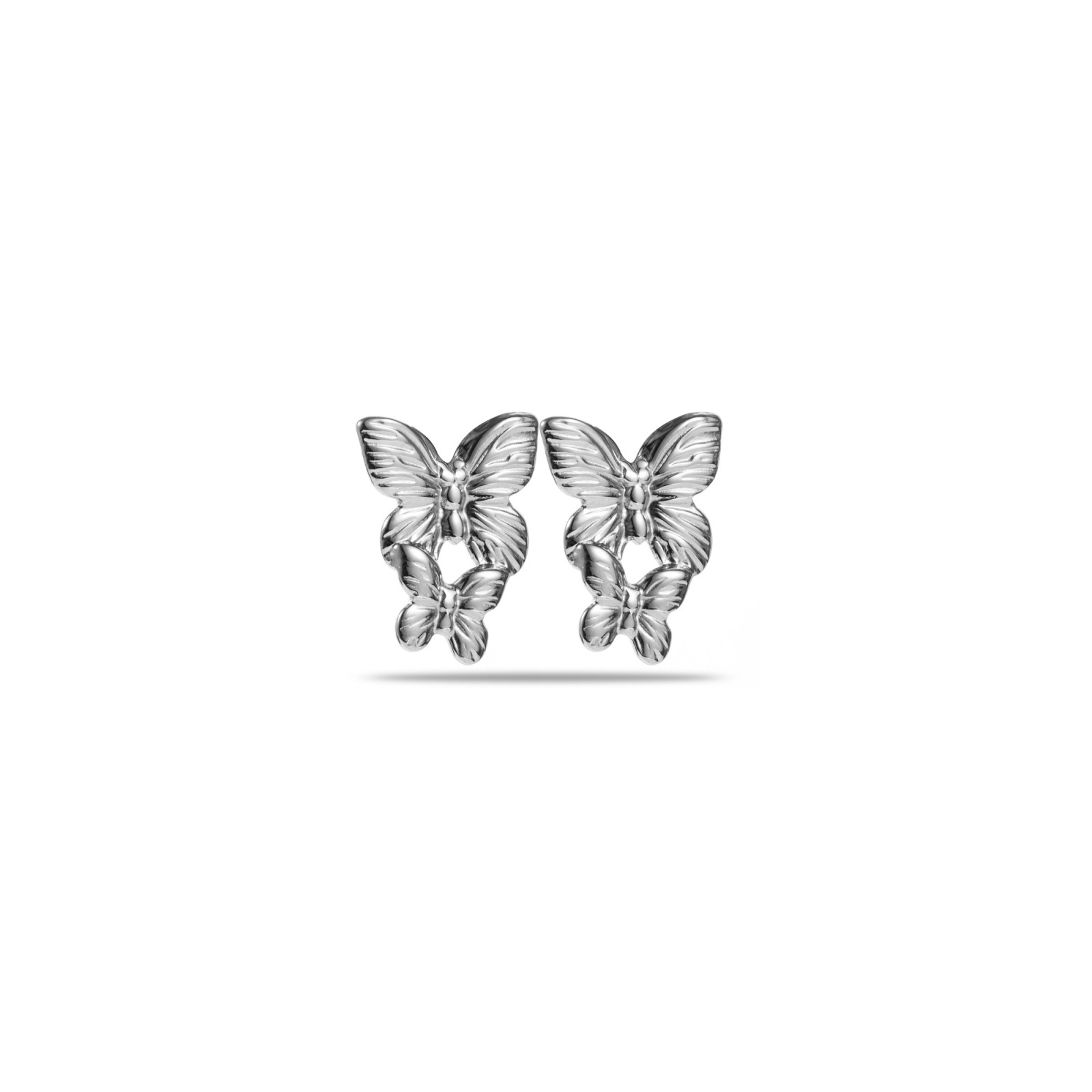 Boucles d'Oreilles Double Papillon Couleur:Argent