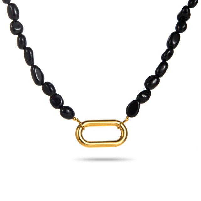 Stone Necklace with Oval Pendant Color:Black
