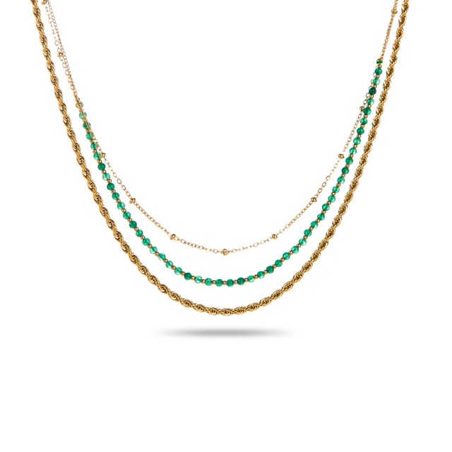 Collier Multirang Fin avec Perles de Pierre Pierre :Agate Verte