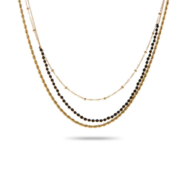 Fine Multirow Necklace with Stone Pearls Stone:Black Onyx