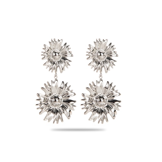 Double Marguerite Earrings Color:Silver