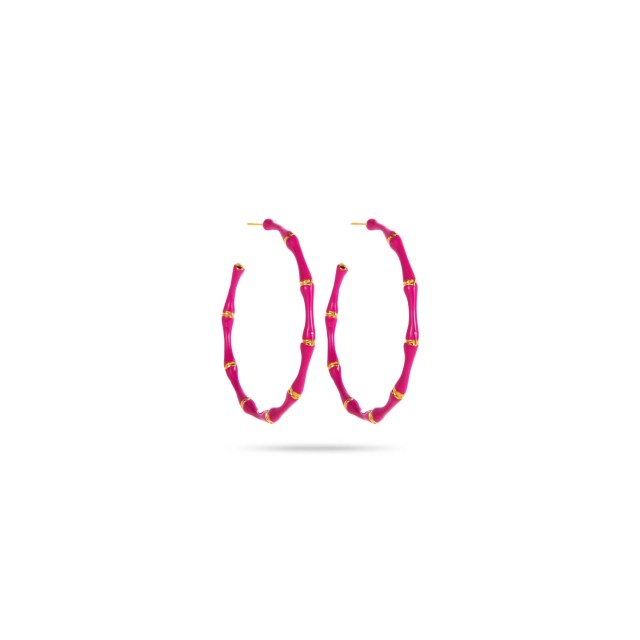 Colorful Hoops Earrings with Gold Details Color:Fuchsia Pink
