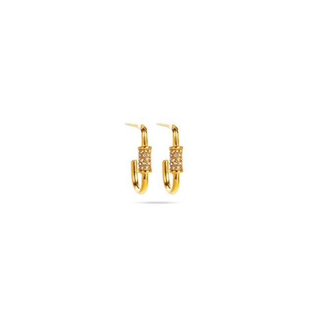 Half Creole Earrings with Rhinestone Detail Color:Gold