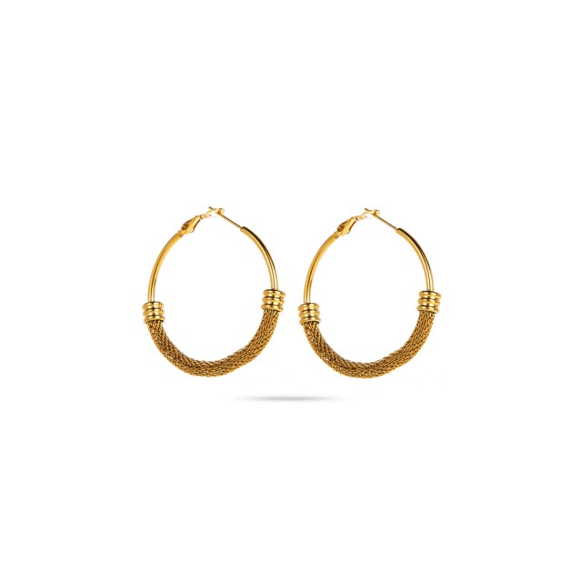Hoops Earrings with Rice Grain Chain Color:Gold