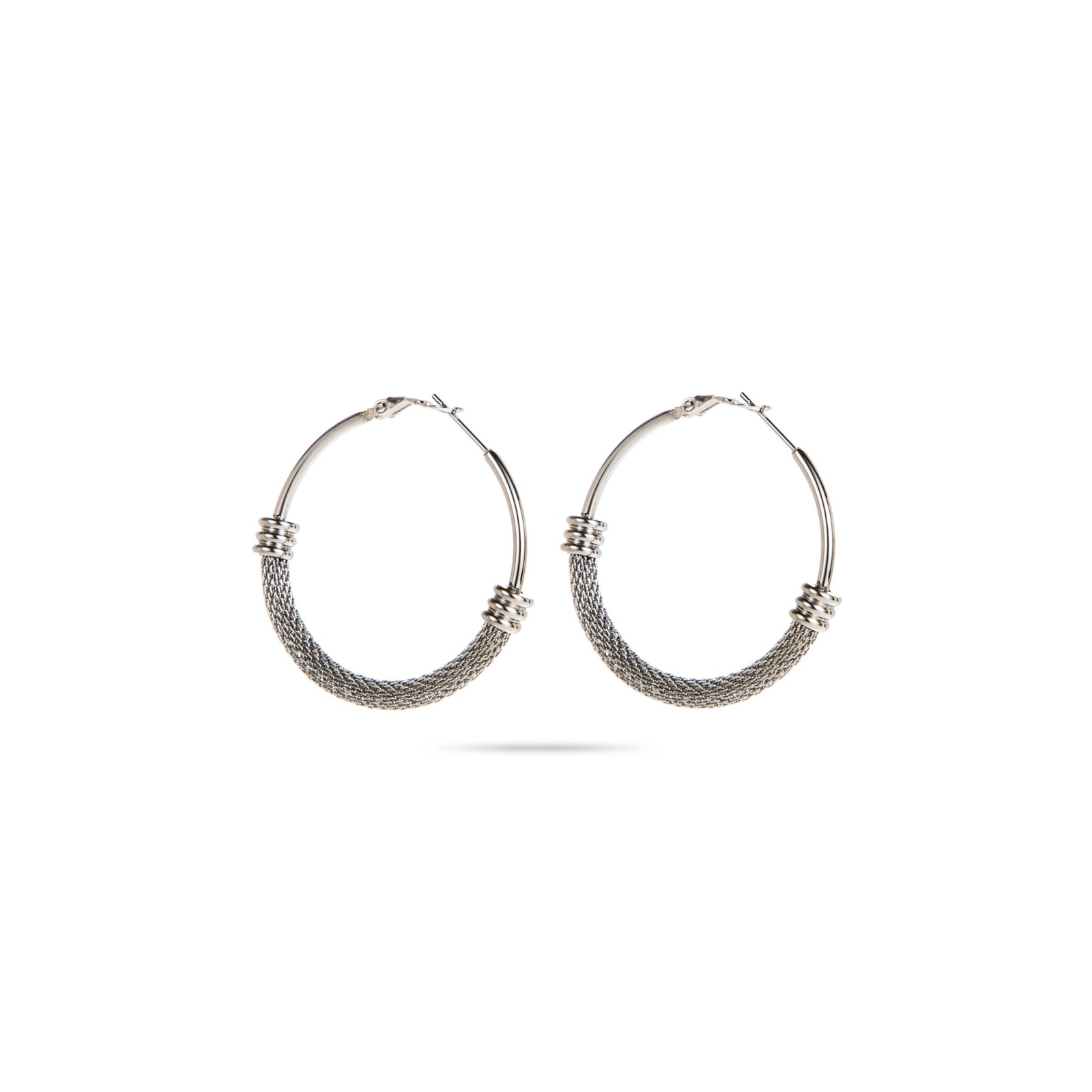 Hoops Earrings with Rice Grain Chain Color:Silver