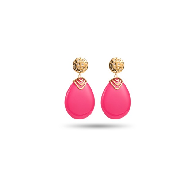 Boucles d'Oreilles ronde pierre Acier Inoxydable Color:Fuchsia Pink