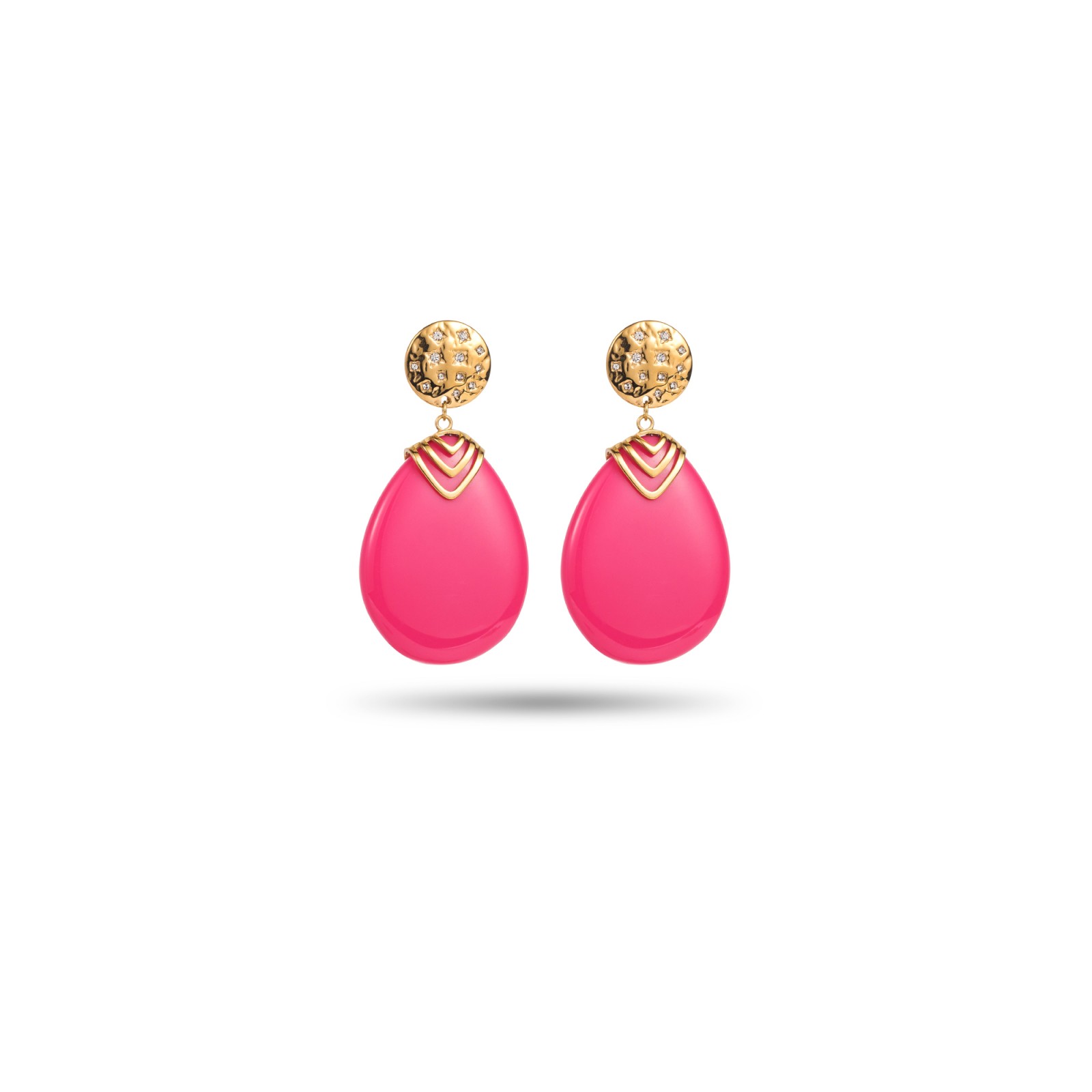 Boucles d'Oreilles ronde pierre Acier Inoxydable Color:Fuchsia Pink