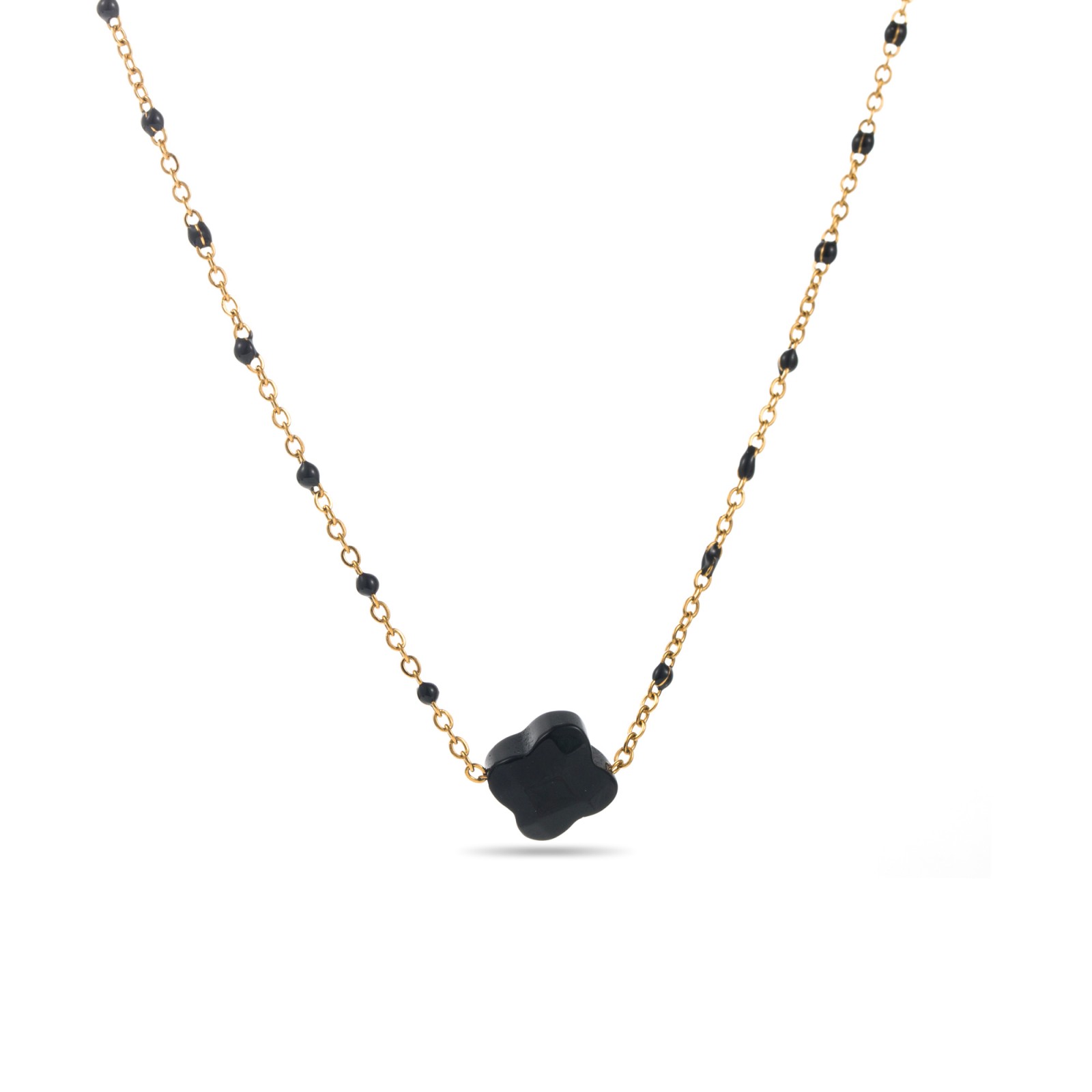 Pearl Stone Clover Necklace Stone:Onyx