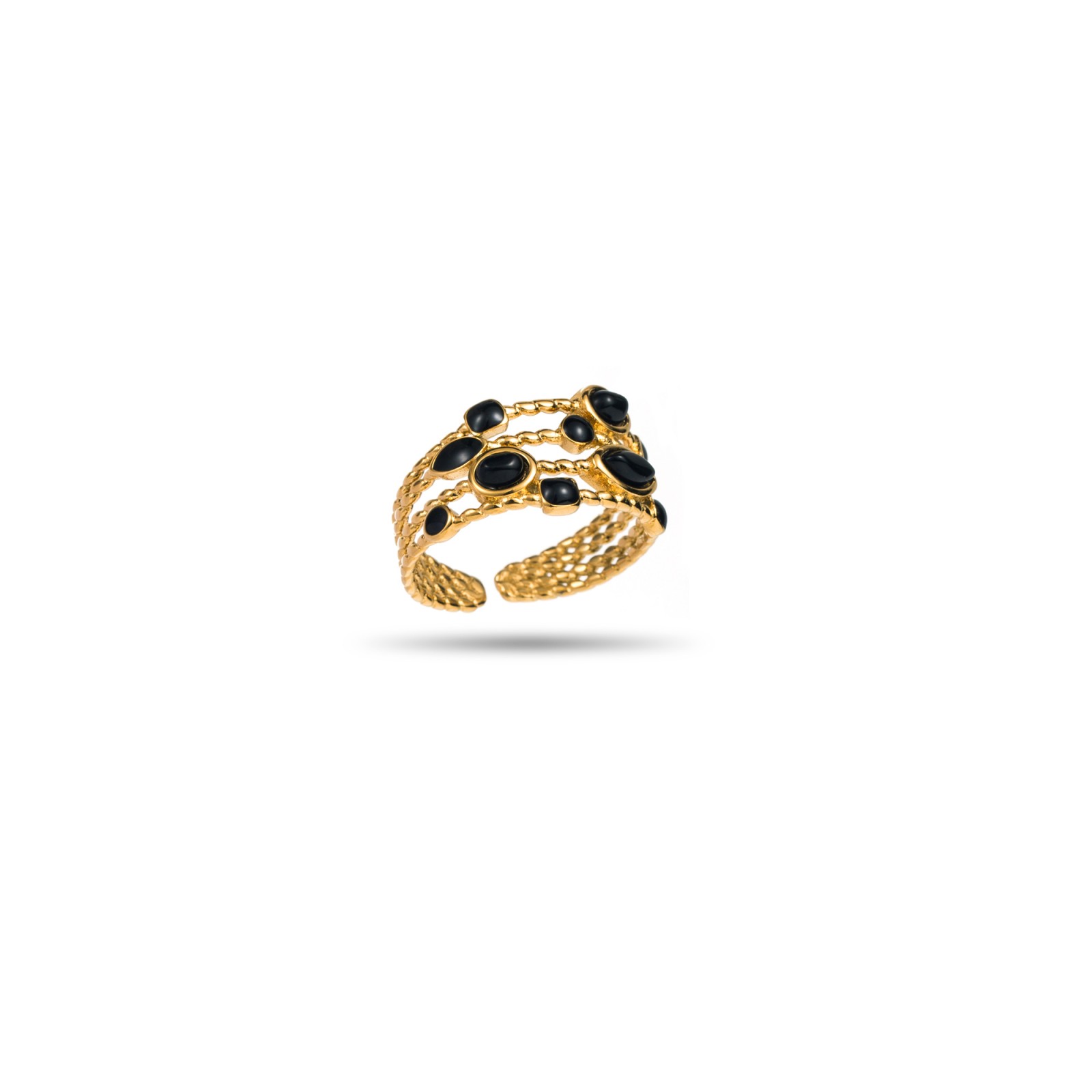 Stainless Steel Ring Color:Gold Stone:Black Onyx