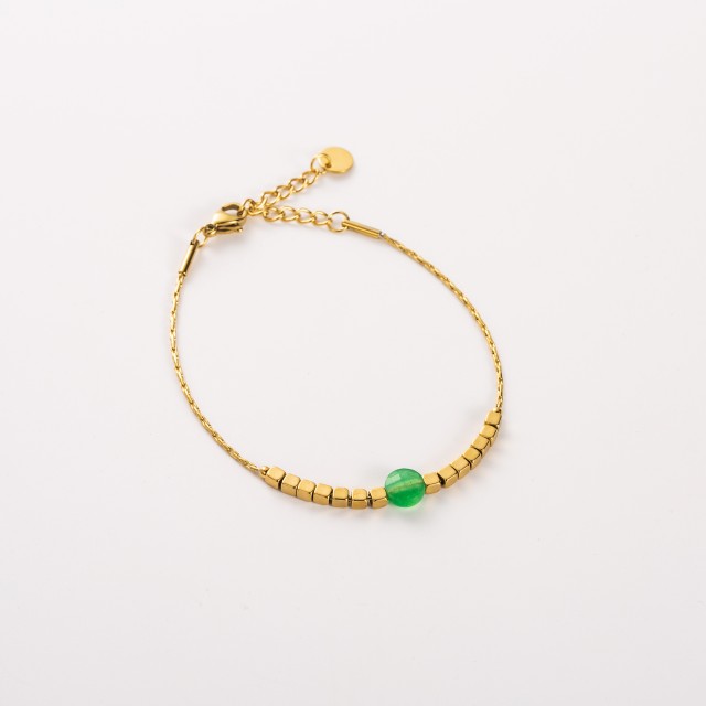 Bracelet Pendentif Perle de Pierre et Mini Cubes Couleur:Vert