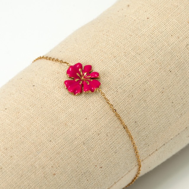 Bracelet Pendentif Hibiscus Coloré Couleur:Rose Fuchsia