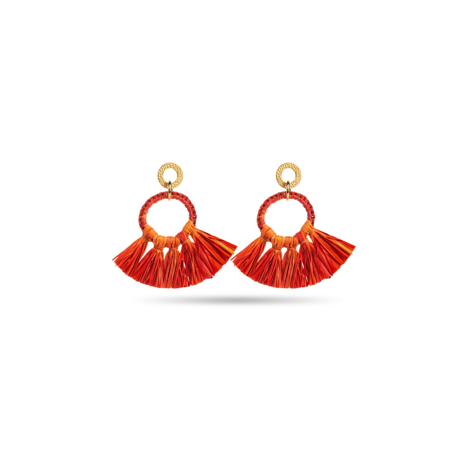 Raffia Circle Earrings with Braids Color:Orange
