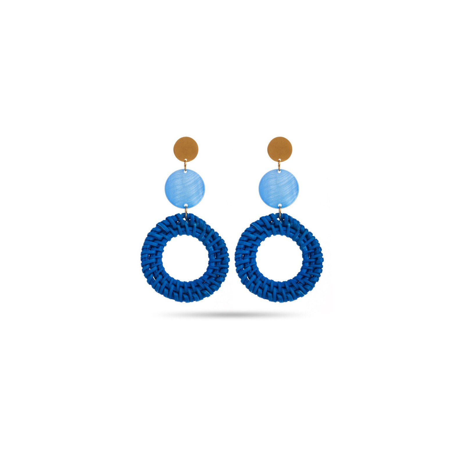 Mother-of-Pearl and Raphia Braided Circle Earrings Color:Blue