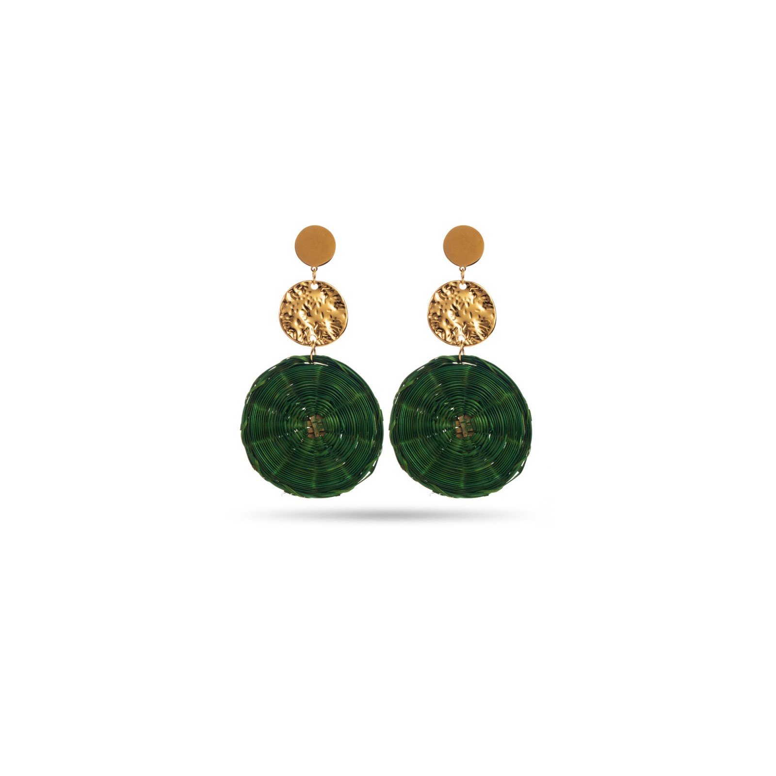 Multi-Material Earrings with Raffia Color:Green
