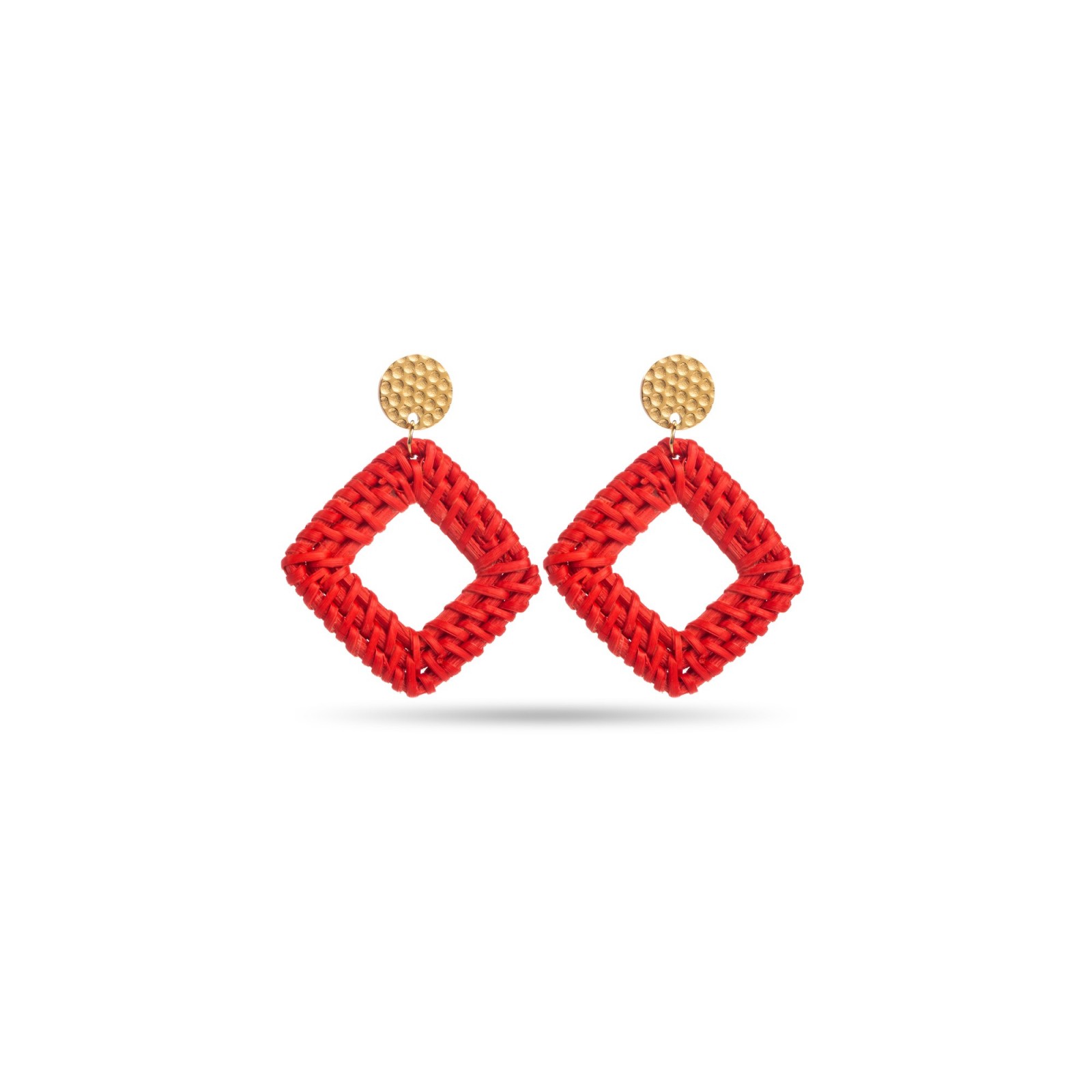 Losange Raphia Earrings Color:Red