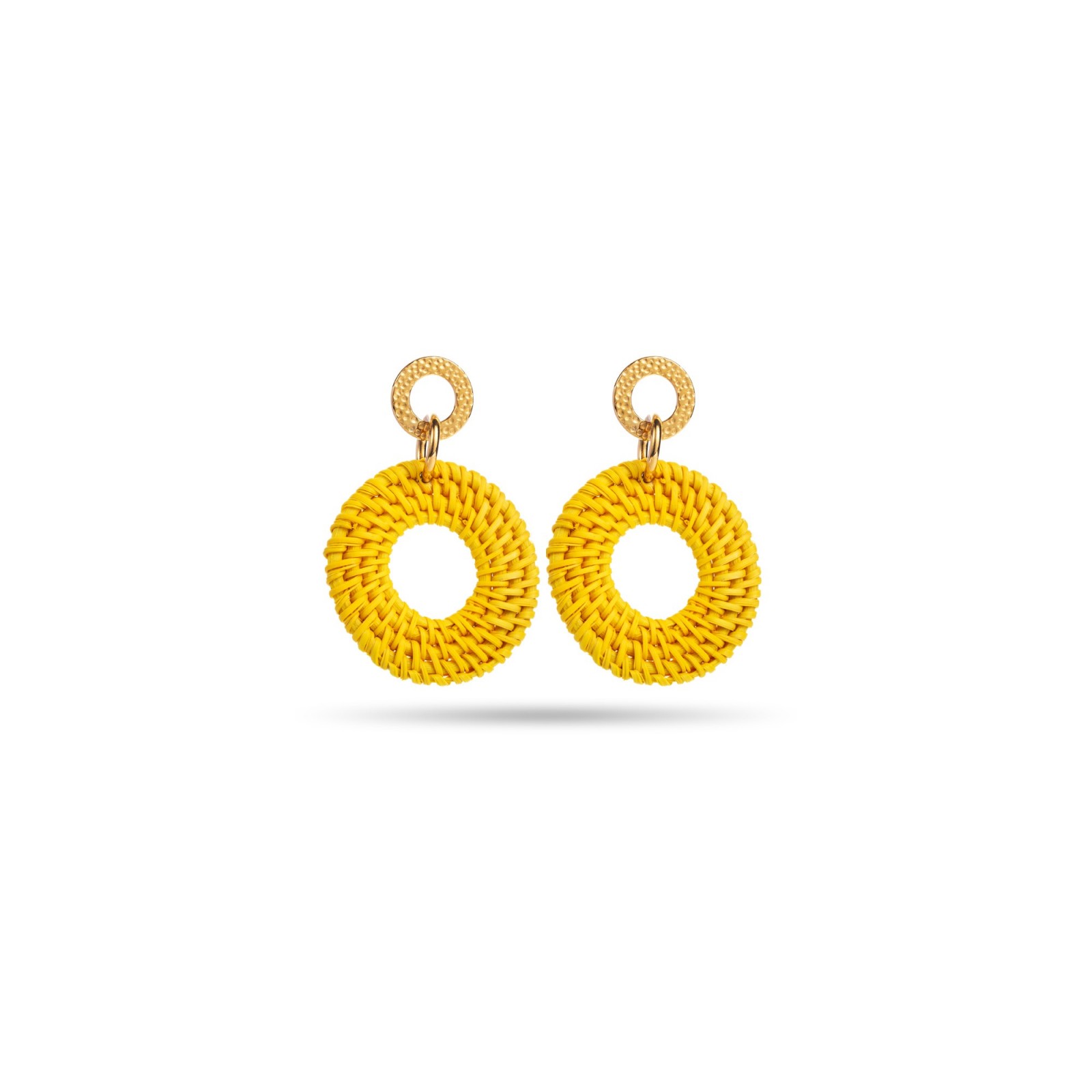 Round Braided Raphia Earrings Color:Yellow