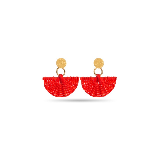 Colored Half Moon Raphia Earrings Color:Red