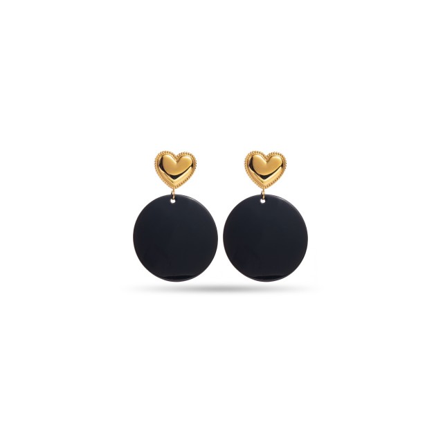 Heart and Mother-of-Pearl Earrings Color:Black