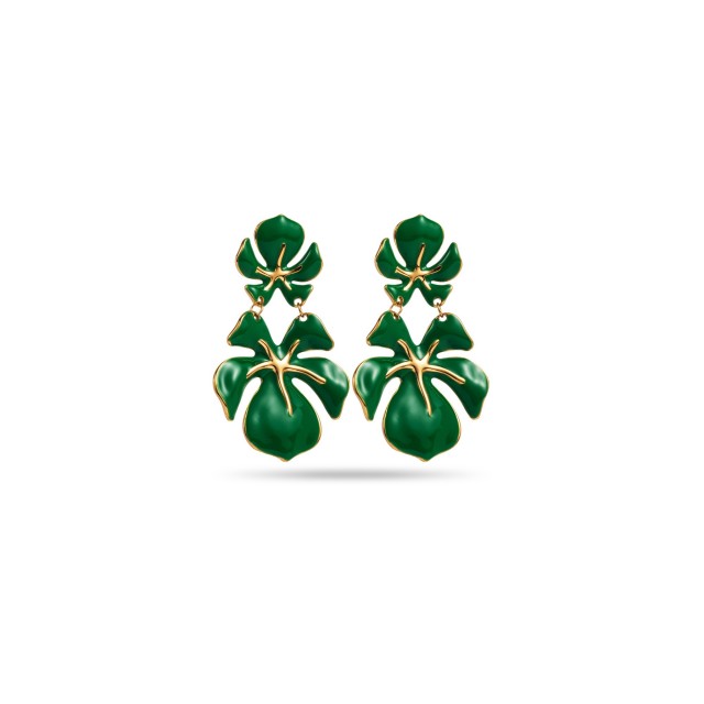Colorful Double Orchid Earrings Color:Green
