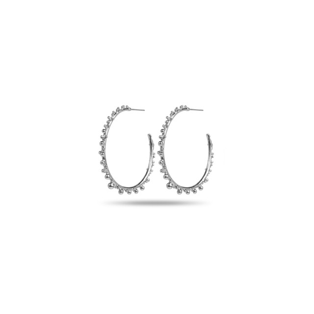 Beaded Hoops Earrings Color:Silver