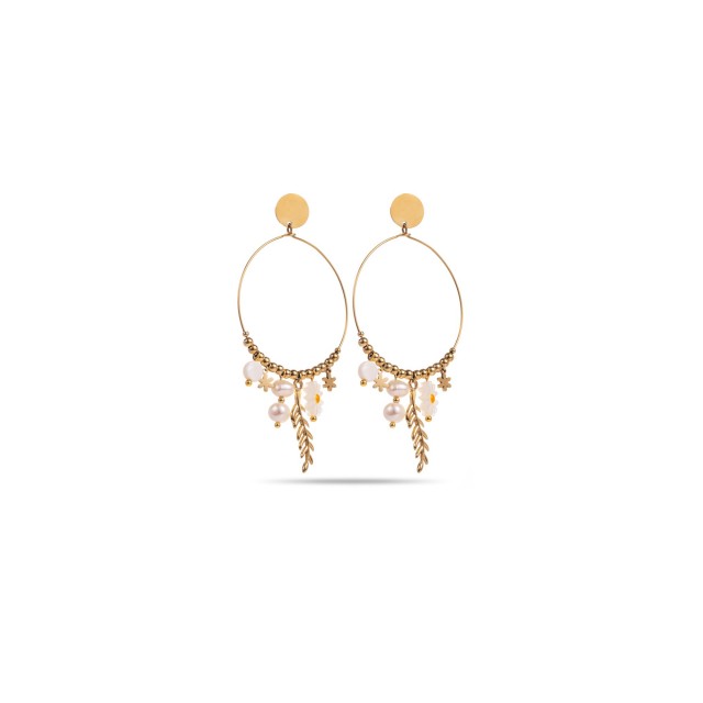 Marguerite and Pearl Hoops Earrings Color:White