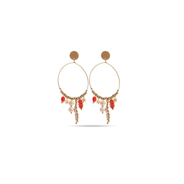 Marguerite and Pearl Hoops Earrings Color:Orange