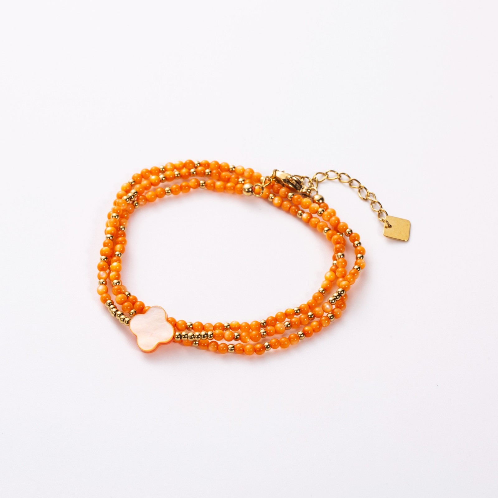 Bracelet Multirang Trêfle et Pierre en Nacre Couleur:Orange