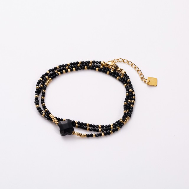 Multirang Clover and Mother-of-Pearl Stone Bracelet Color:Black