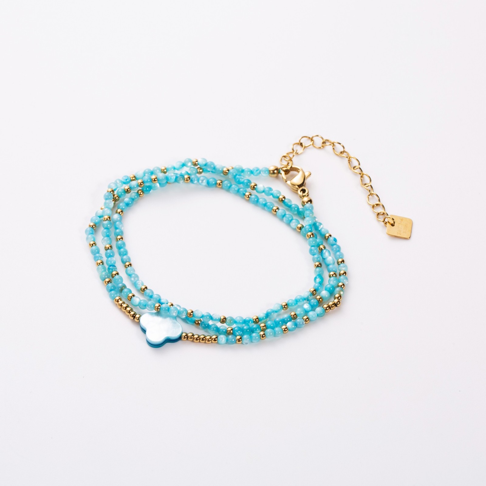 Bracelet Multirang Trêfle et Pierre en Nacre Couleur:Bleu Ciel