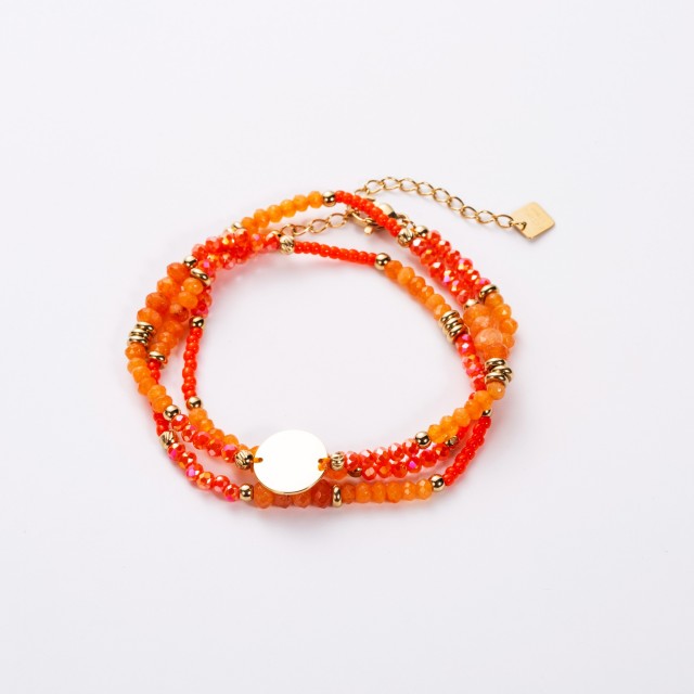 Bracelet Multirang Perles de Couleur avec Pampille Couleur:Orange