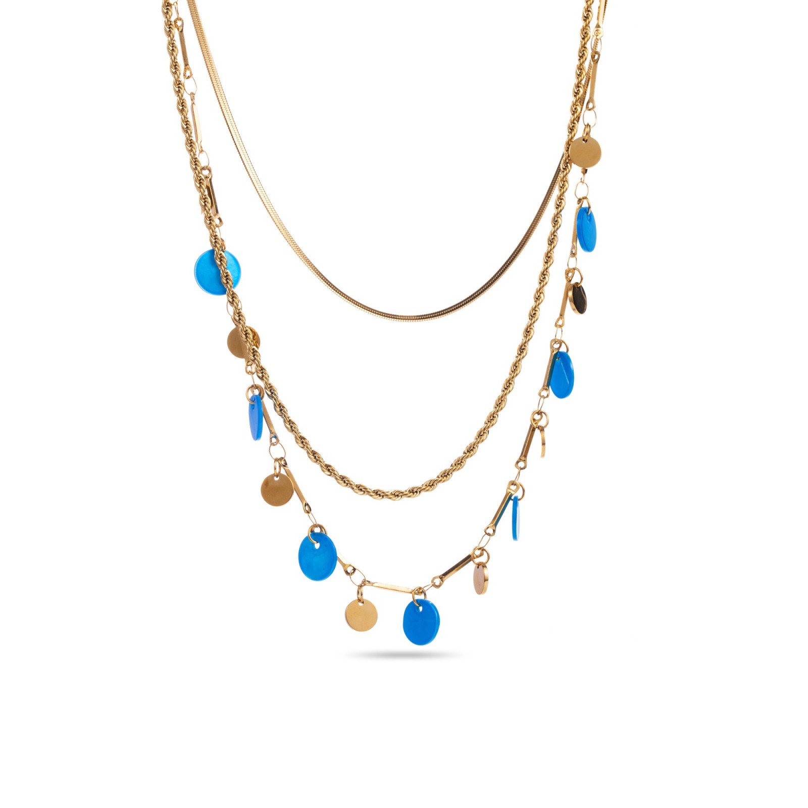 Multi-Row Necklace with Colored Mother-of-Pearl Tassel Color:Blue