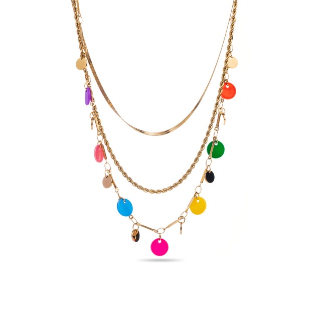 Multi-Row Necklace with Colored Mother-of-Pearl Tassel Color:Multi-Color