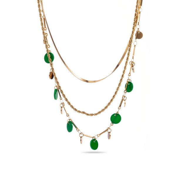 Multi-Row Necklace with Colored Mother-of-Pearl Tassel Color:Green