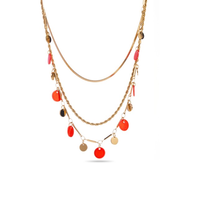 Multi-Row Necklace with Colored Mother-of-Pearl Tassel Color:Orange